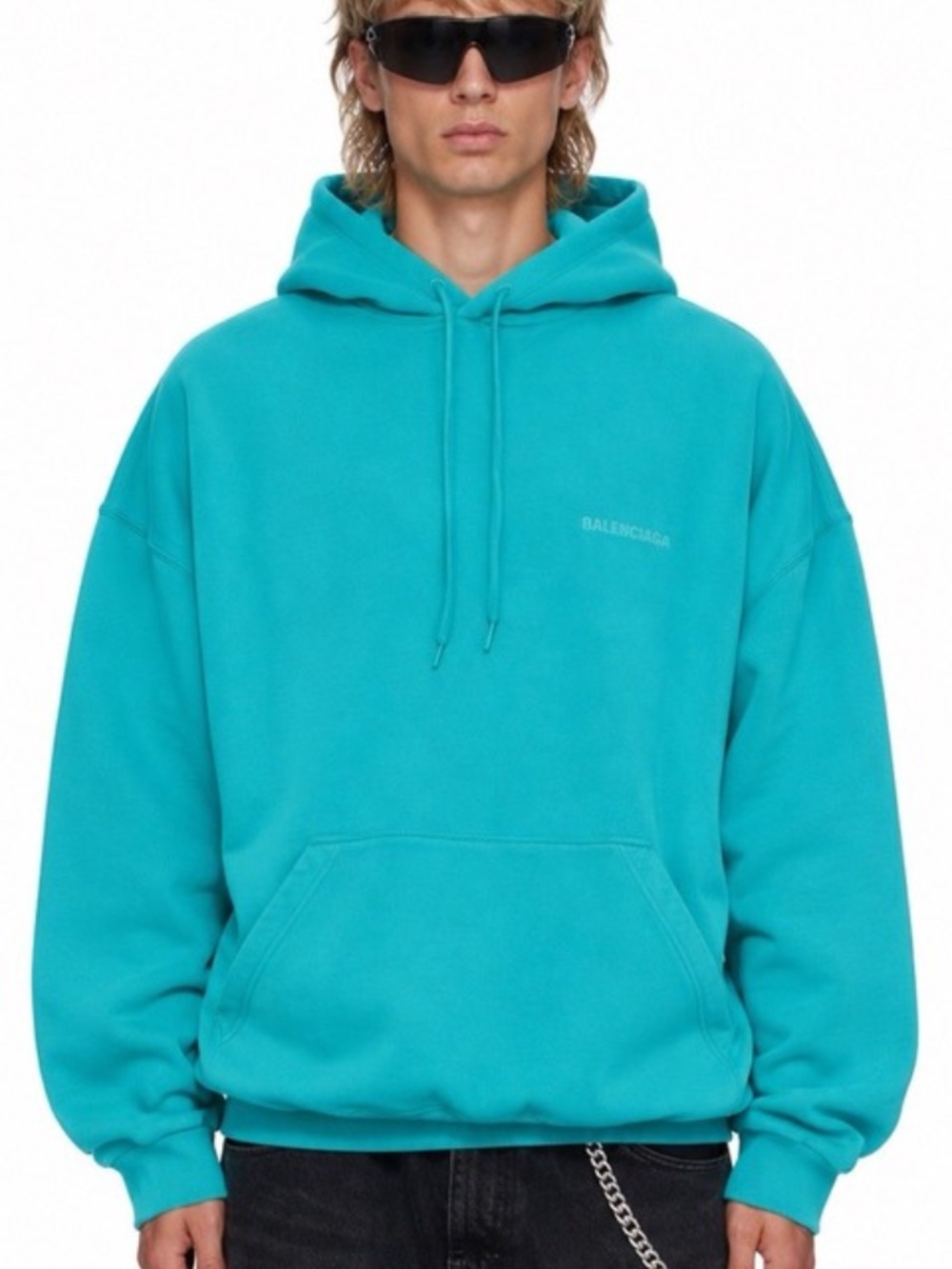 Balenciaga Hoodie Embroidered Logo Hooded Sweatshirt Aqua BB CORP UNISEX